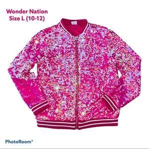 Wonder Nation Girl Flip Sequin Bomber Jacket.